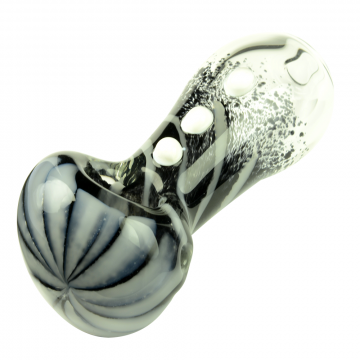 Glassheads Spoon Pipe Black Frit with Daisy Flower and White Marbles