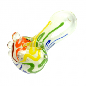 Glassheads Inside-Out Spoon Pipe with White Frit and Rainbow Stripes - Front View 