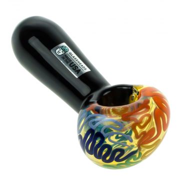 GlassHeads Black Spoon Pipe with Rainbow Cane Head