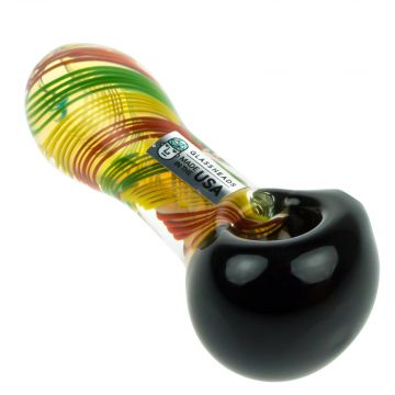 GlassHeads Rasta Fumed Black Head Spoon Pipe