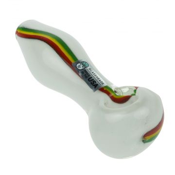 GlassHeads White Frit Spoon Pipe with Rasta Stripe