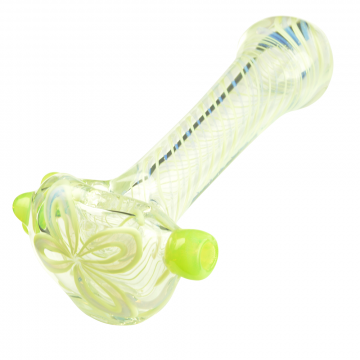 UPC Fumed Spoon Pipe with Slyme Swirls and Daisy Design on Head - Green Slyme