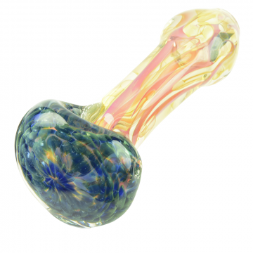 LA Pipes Heavy Inside-Out Fumed Spoon Pipe with Oily Cobalt Drops on Bowl 