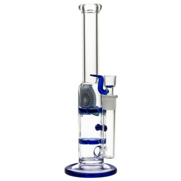 Black Leaf Glass Bong with Double Turbine Disc Perc | 25.5cm - Side View 1