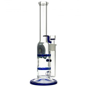 Black Leaf Glass Bong with Double Turbine Disc Perc | 32cm - Side View 1