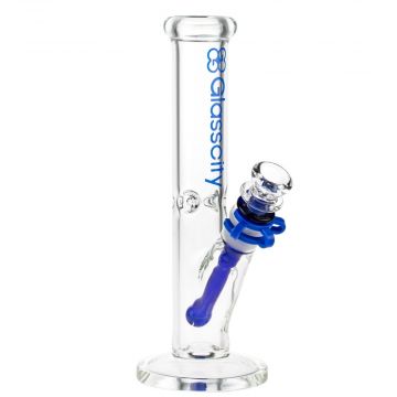 Glasscity Straight Ice Bong with Blue Diffuser | 10 Inch - Side View 1