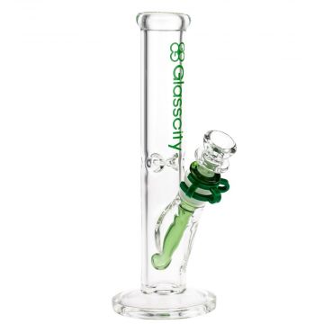 Glasscity Straight Ice Bong with Green Diffuser | 10 Inch - Side View 1