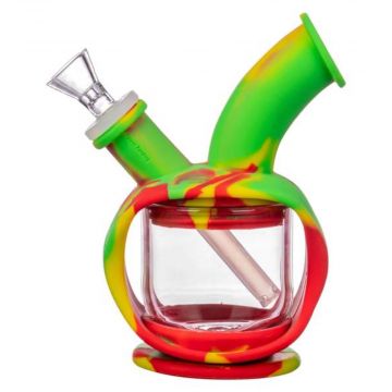 Ooze Hybrid Silicone Kettle Bong | Rasta Colors | With herb bowl