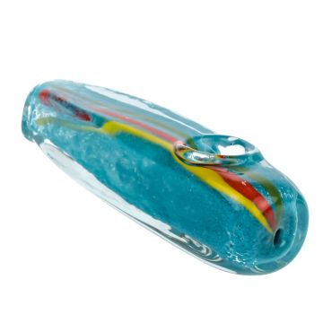 Glasscity Turquoise Glass Steamroller Pipe with Rasta Stripe | 3 Inch