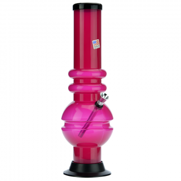 Acrylic Straight Bubble Base Bong with Marias - Pink - Side view 1