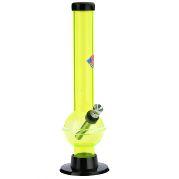 Acrylic Bubble Base Bong with Raised Grip | Yellow Neon - Side view 1