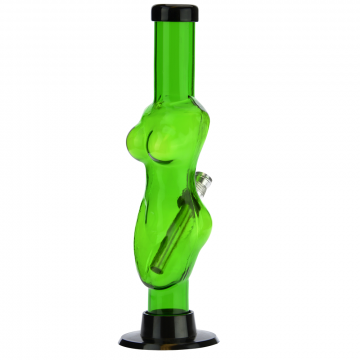 Acrylic Female Body Bong with Carb Hole | Green - Side View 1