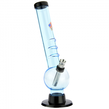 Acrylic Layback Bubble Base Bong with Raised Grip | Ice Blue - Side view 1