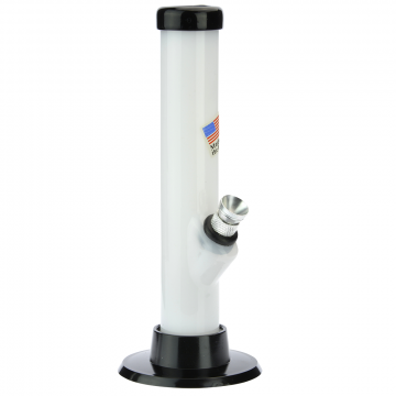 Acrylic Straight Tube Mini Bong with Carb Hole | White - Side View 1