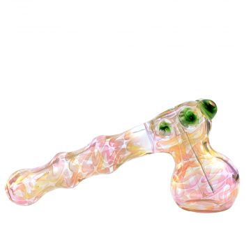 Glass Fumed Hammer Bubbler with Double Maria and Colored Dots | Green - Side view 