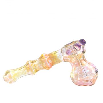 Glass Hammer Bubbler with Fumed Color Double Marias and Dots | Purple - Side view 