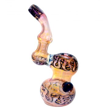 Glass Sherlock Bubbler Fumed with Color and Curved Stem | Blue