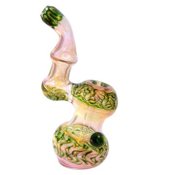 Glass Sherlock Bubbler Fumed with Color and Curved Stem | Green