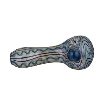 Glass Spoon Pipe - Fumed and Colored Touch & Pull with Colored Stringers - Blue