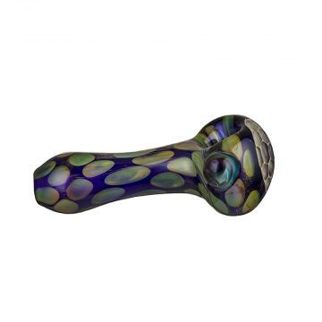 Glass Spoon Pipe - Cobalt Blue Glass with Fumed Dots & Honeycomb Bowl - Amber