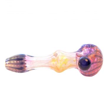 Glass Spoon Pipe Fumed with Worked Colored Sections and Maria | Purple 