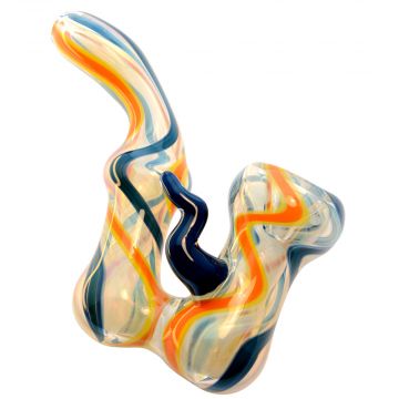 Glass Fumed Sherlock Two Piece Hand Pipe with Maria and Horn | Blue Orange