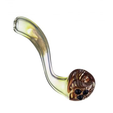 Glass Sherlock Pipe- Fumed Glass with Worked Bowl & Magnifiers - Red