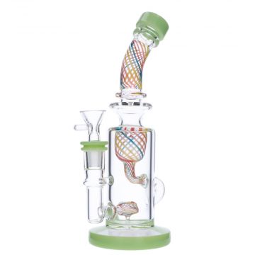 Glass Vapor Bong Dab Rig with Showerhead Diffuser | Green | with bowl | side view 1