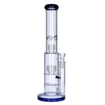 Glass Ice Bong with Triple Perc | 14 Inches | Blue | side view 11