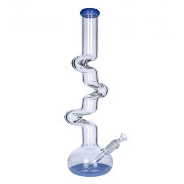 Glass Bubble Base Bong with Zig-Zag Neck | 17.5 Inch | Milky Blue | side view 1