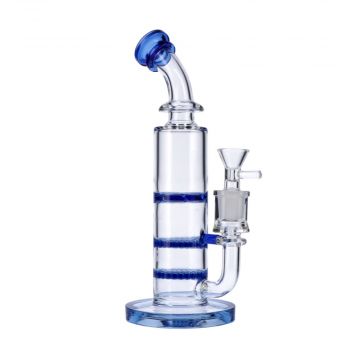 Glass Bong with Triple Honeycomb Disc Perc | 11 Inches | Blue | side view 1