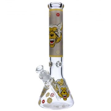 Glow in the Dark Beaker Ice Bong | Wolf | 13.8 Inch | Silver | side view 1