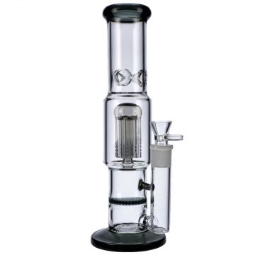 Glass Straight Double Percolator Ice Bong | Transparant Black - Side View 1