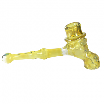 Glass Hammer Handpipe - Gold and Silver Fumed Skull on Clear Glass - Side view 1