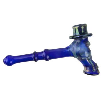 Hammer Handpipe - Gold and Silver Fumed Scull on Cobalt Glass