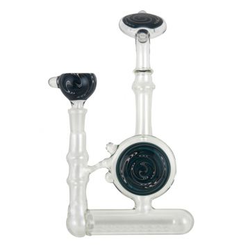 Glass Inline Bubbler - Inside Out Worked Discs and Bowl - Aqua, Black and White 