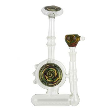 Glass Inline Bubbler - Inside Out Worked Discs and Bowl - Rasta Reversals - Top View