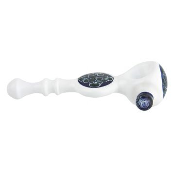 Glass Spoon Pipe - White Glass With Pinwheels and Honeycomb Marble - Blue/Green