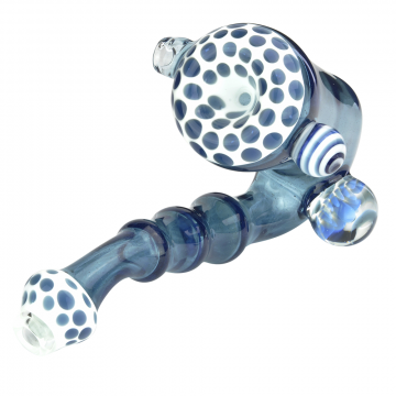 Glass Sherlock Sparkle Coil Potted Color Pipe with Marbles and Dots - Blue - Side View 1