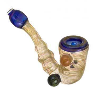 Glass Sherlock Pipe – Gold & Silver Fume with Blue & Tan Bowl and Mouthpiece 