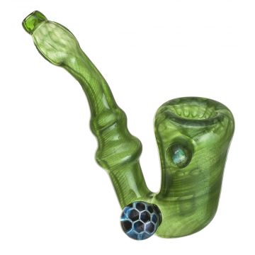 Glass Sherlock Pipe – Green Sparkle Wrap with Dotted Pattern on Bowl and Mouthpiece