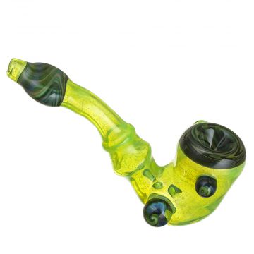 Glass Sherlock Pipe – Slyme Green with Reversal Pattern on Bowl and Mouthpiece 