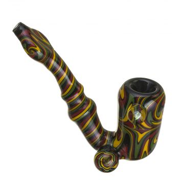 Glass Sherlock Pipe – Black with Rasta Colored Switchbacks 