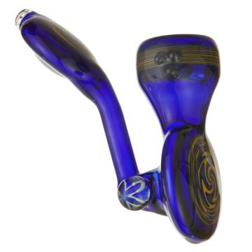 Glass Sherlock Handpipe - Cobalt Blue Glass with Reversal Medallion Carriage and Worked Marble