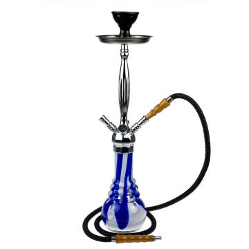 Kaya Shisha - Hookah Pipe - Blue Zig Zag Glass Base - Two Connections - Assembled