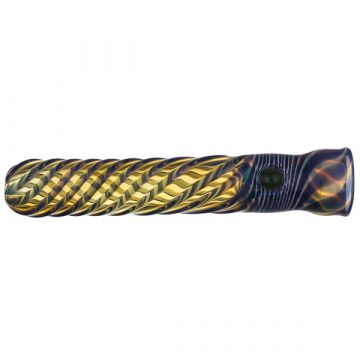 Glass Taster Pipe - Fumed Blue Twist with Green Dot