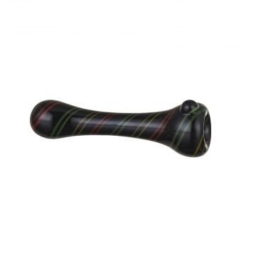 Glass Taster Pipe – Black Glass with Colored Stripes – Rasta