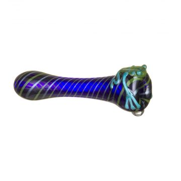 Cobalt Blue Glass Taster Pipe - Aqua & Blue Sparkle Colored Wrap with Frog Critter 