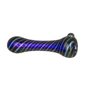 Cobalt Blue Glass Taster Pipe with Aqua & Green Colored Wrap 