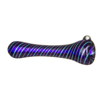 Cobalt Blue Glass Taster Pipe with Aqua & Purple Colored Wrap 